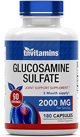 tnvitamins Glucosamine Sulfate Capsules 2000 MG (180 Count) | Joint Support* Supplement for Women & Men | Produced in The USA | Promotes Flexibility
