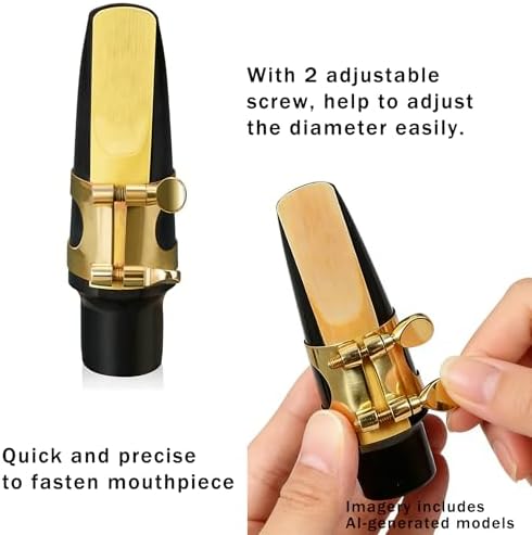 Gold Plated Brass Saxophone Ligature for Alto Tenor Sax, Adjustable Double-Screw Mouthpiece Ligature