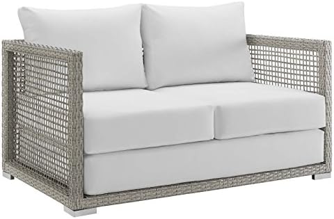 Modway EEI-2924 Aura Wicker Rattan Outdoor Patio 52" Loveseat with Cushions in Gray White