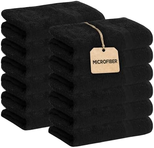 GREEN LIFESTYLE Black Bleach Proof Towels Bulk Sets 100% Cotton 16' X 25' Premium Spa Quality, Super Soft and Absorbent for Gym, Pool, Spa