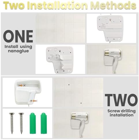 Wall Mounted Hair Dryer for Bathroom - 110V Professional Blow Dryer with Fast Drying Salon Motor, Heavy Duty Wall Mount Hairdryer with Stand Rack