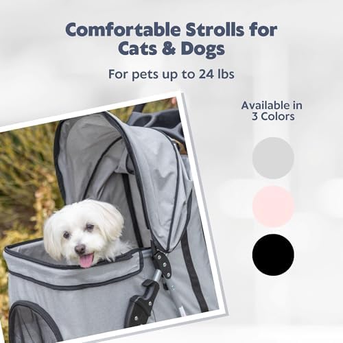 TRIXIE Foldable Pet Stroller for Cats and Dogs, Pet Carrier Strolling Cart with Weather Cover, Storage Basket, Cup Holder, Black | Lightweight, Compact and Portable, Easy to Travel