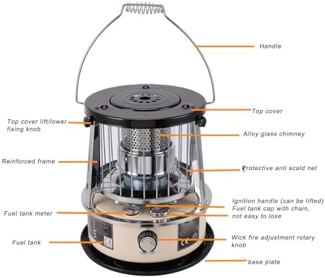2.6KW Adjustable Height Kerosene Heater, Non-Electric Portable Radiant Heater with 25H Burn Time for Garage Camping