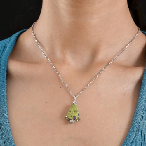 Multi 11.50 ctw Earthborn Grace Royal Shield Pendant Steel Necklace 20"