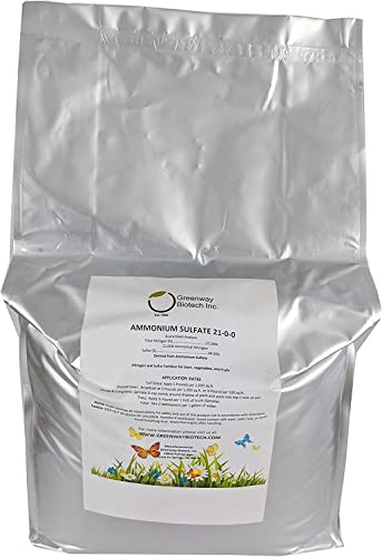 Greenway Biotech, Inc. Ammonium Sulfate 21-0-0 Fertilizer Contains 21% Water Soluble Nitrogen&24% Sulfur Suitable for Acid Loving Plant- Lawn Fertilizers to Lower pH Level in Alkaline Soil (25 Pound)