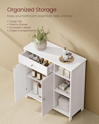 VASAGLE Bathroom Storage Cabinet, with 2 Doors, 31.5" H, Cloud White