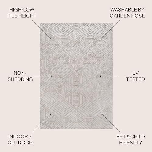JONATHAN Y Art Deco Geometric Indoor Outdoor Area Rug 3X5 White/Black, Jordan High-Low Pile for Backyard, Patio, Porch, Easy-Cleaning, High Traffic