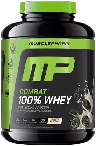 MusclePharm Combat 100% Whey Protein Powder, Vanilla Flavor, Fast Recovery & Muscle Gain with Whey Protein Isolate, High Protein Powder for Women & Men, Gluten Free, 5 lb, 70 Servings | Whey Protein Isolate, Fast Recovery Support, Muscle Gain Support, Hi…
