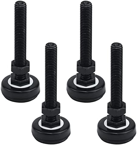 Antrader 4Pcs M8 x 2 Inch Steel Adjustable Leveling Feet,2 Inch Nylon Base | Reinforced Articulated Foot Cups for Furniture & Equipment,Anti-slip Dotted Rubber Base,Reduce Vibration & Protect Floors