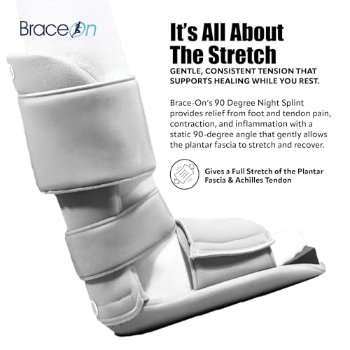Brace On 90 Degree Night Splint, 3 Straps, Adjustable, Foam Wedge, Medium | Fits Men's Shoe Size 6-8 and Women's 7.5-9.5, Overnight Positioning, Ultra-Soft Materials, Removable Foam Wedge