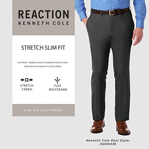 Kenneth Cole Reaction Men's Comfort Slim Fit Flat Front Dress Pant, Dark Navy, 38W x 30L