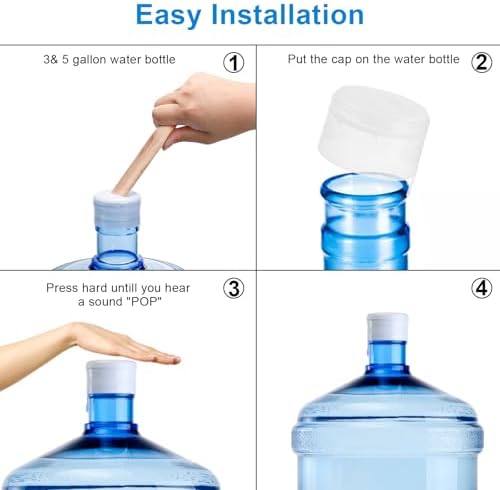 Jucoan 100 Pack Water Bottle Caps, 55mm 3&5 Gallon Non Spill Water Jug Caps, Replacement Snap On Caps for Water Dispenser Jugs