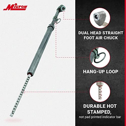 Milton S-976W Dual Head Tire Pressure Service Gauge, 10-160 PSI, 2 PSI Increments, Dually Tire Gauge with Plated Brass Tube