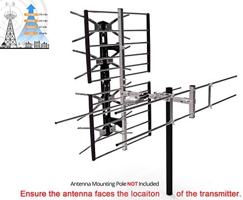 PBD Outdoor Digital HDTV Antenna with High Gain and Low Noise Amplifier, 40FT RG6 Coaxial Cable, 2 Way Splitter, 150 Miles Range, UHF and VHF