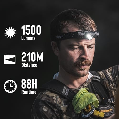 Coast XPH30R 1200 Lumen USB-C Rechargeable Dual Power Headlamp with Twist Focus Beam and Magnetic Base, 4.37 oz. - Black