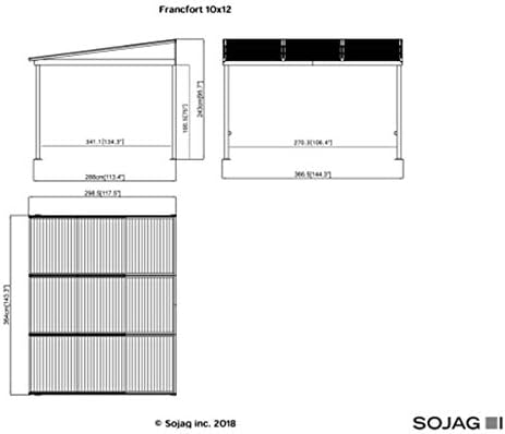 Sojag 10' x 12' Francfort Wall-Mounted Hardtop Gazebo Outdoor Weather-Resistant Aluminum Frame Sun Shelter