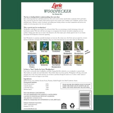 Lyric Woodpecker Wild Bird Seed for Outside Feeders, Shelled, No Waste Bird Seed with Nuts & Dried Fruit, 5 lb Bag | For outside feeders, shelled