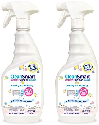 CleanSmart Nursery & High Chair Cleaner, Hypochlorous Acid, 23 oz (2 pack) | Naturally Kills 99.9% of Viruses like RSV and Flu, Zero Residue