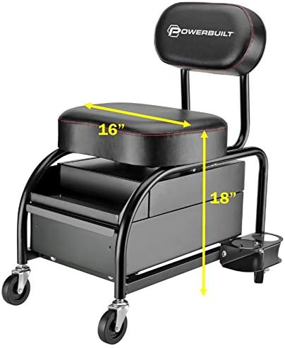 Powerbuilt 2-in-1 Rolling Creeper Seat Converts from High to Low Roller Seat, Fast, Tool-Free Conversion, Garage, Shop, Brake Jobs, Washing, Detailing