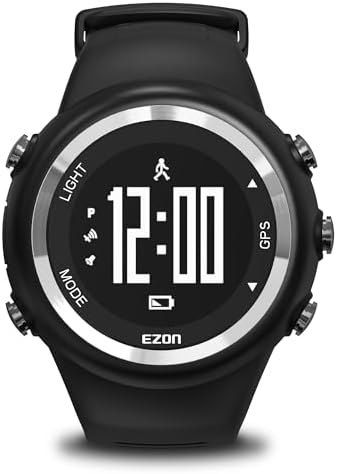 EZON GPS Running Watch with Speed Distance Pace Alarm and Calorie Counter and Stopwatch for Men T031 Black