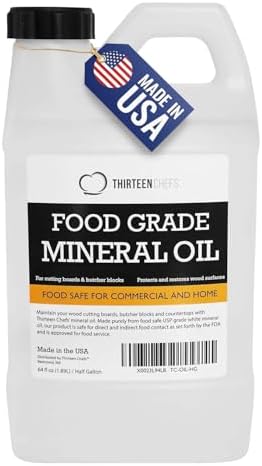 Thirteen Chefs Mineral Oil - 12oz Food Grade Conditioner for Wood Cutting Board, Countertop & Butcher Block, Lubricant for Knife or Meat Grinder - Safe USP Finish on Marble, Soapstone