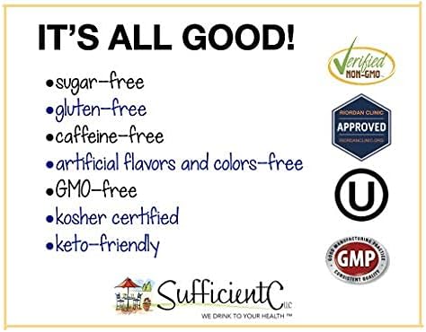 Sufficient-C High Dose Non-GMO Vitamin C Lemon Peach Immune-Ade Drink Mix, Convenient 125 Gram Size w/L-lysine