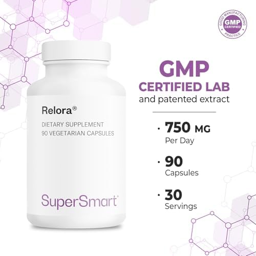 SuperSmart Relora 750mg per Day - Magnolia Officinalis & Phellodendron Amurense Extract Supplement | Non-GMO & Gluten Free - 90 Vegetarian Capsules