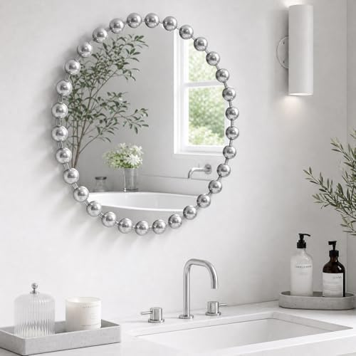 Madison Park Round Mirror, Metal Frame Circle Mirror 27 inch, Wall Art Decor Mounted Hanging for Entryway, Bathroom, hallway, Living Room, Vanity