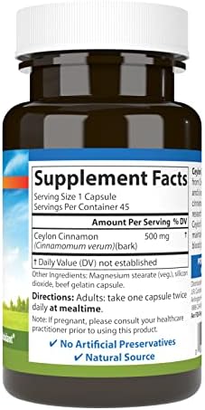 Carlson Ceylon Cinnamon, Cinnamon Supplements, 500 mg, 180 Capsules