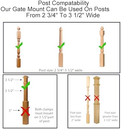 Safety Innovations No Hole Stairway Baby Gate Mounting Kit - Fits Posts from 2 3/4 inches to 3 1/2 inches Wide with Square or Round Tops - No