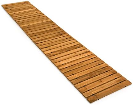 Plow & Hearth 6 Feet x 18 Inches Outdoor Wooden Garden Pathway | Natural Waterproof Weatherproof Hardwood Cedar Rollout Walkway | Landscape for
