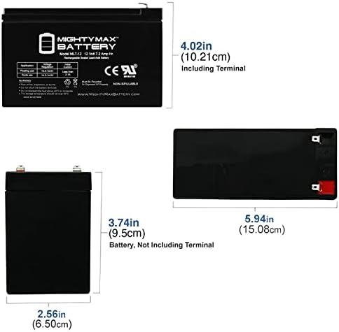 Mighty Max Battery ML7-12, 12 Volt 7.2 AH SLA F1 Terminal Battery, Brand Product, Black (Pack of 1)
