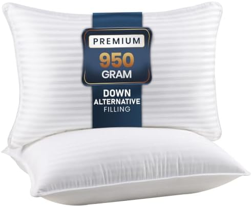 Utopia Bedding Hotel Bed Pillows for Sleeping, Pillows King Size Set of 2 | Down alternative pillows, cooling hotel quality, luxury comfort for back, side & stomach sleepers, Premium Stripes, White