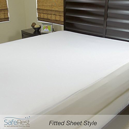 SafeRest Waterproof Queen Size Mattress Protector | Fitted with Stretchable Pockets, Machine Washable Cotton Blend Mattress Cover for Bed