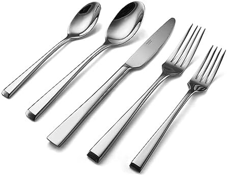 Mikasa Harmony 45-Piece Silverware Set, 18/10 Stainless Steel Cutlery for 8, Includes Forks, Knives, Spoons, and 5-Piece Serving Utensils Set