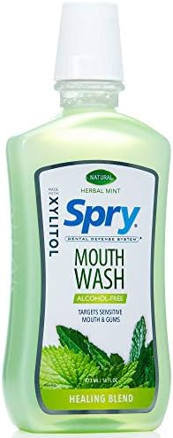 Spry Natural Xylitol Oral Rinse Mouthwash, Spearmint - 16 fl oz (Pack of 1) | Natural, Fluoride Free, Enamel Support, Low Alcohol, Gentle for Sensitive Mouth and Gum, Non-GMO, No Burn