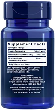 Life Extension Super Absorbable Tocotrienols, Vitamin E as D-Alpha tocopherol, Mixed tocotrienols, Support Hair Growth, Brain Function, Gluten-Free
