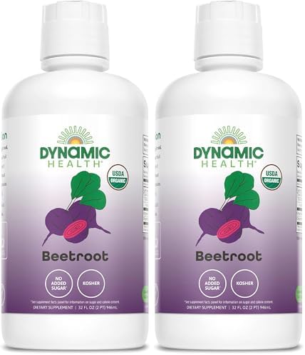 DYNAMIC HEALTH Organic Beetroot Juice Concentrate, 32 fl oz | Circulation, Energy & Endurance Support - No Added Sugar - 31 Servings - Gluten Free, BPA Free