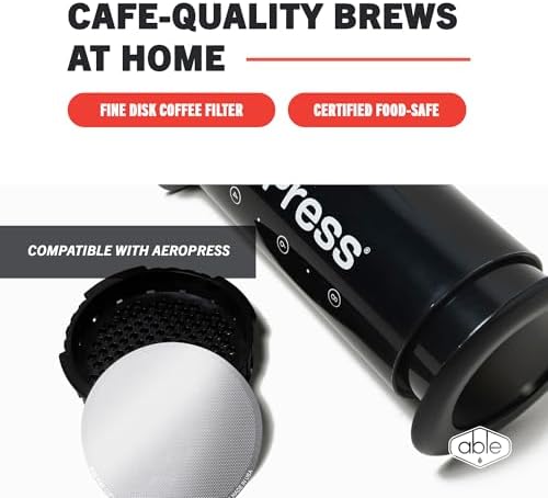 Able - DISK Stainless Steel Coffee Filter, AeroPress Coffee Maker-Compatible, AeroPress Accessories for Home & Cafes, 2.45” Reusable Coffee Filters (254-Micron Standard + 152-Micron Fine), Pack of 2