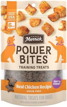 Merrick Power Bites Chicken Recipe Soft Dog Treats, Grain-Free Dog Snack with Real Chicken, 6 oz Bag