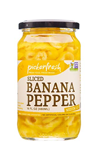 Pickerfresh Banana Peppers - Deli-sliced Pepper Rings - Medium Hot Deli Style Chili Pepper - Simple Ingredients - Non-GMO, Gluten Free