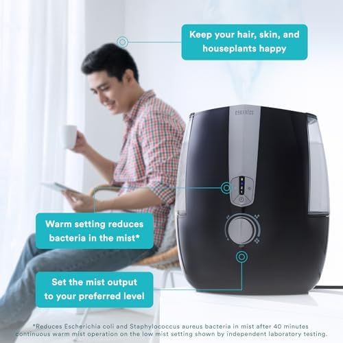 Homedics TotalComfort Plus Humidifier – Large Air Humidifiers for Bedroom, Plants – Top-Fill 5.3L Water Tank with Cool and Warm Mist