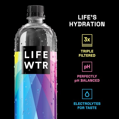 LIFEWTR Premium Purified Water, pH Balanced with Electrolytes, 100% recycled plastic bottles, 23.7 Fl Oz Flip Cap Bottles, 700 mL (Pack of 12)