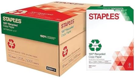 Staples 100% Recycled Printer Paper Bright White Copy/Fax/Laser/Inkjet, 500 Sheets