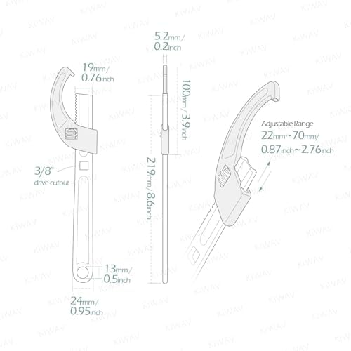 KiWAV Adjustable Steering Stem Wrench 22-75MM – Universal 2-in-1 Spanner with 3/8 Torque Wrench Drive Cutout – Durable Alloy Steel