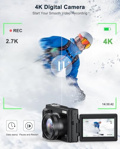 4K Digital Camera for Beginners & Teens, with Flip Screen, 32G Card(Black) | 48MP Camera for Photography, Vlogging Camera for YouTube, Travel