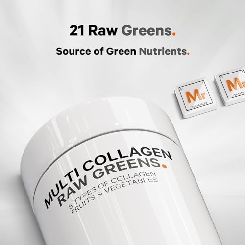 Codeage Multi Collagen Protein + Organic Raw Greens Superfood Capsules Supplement, 21 Fruits & Veggies, Grass-Fed Hydrolyzed Collagen Peptides