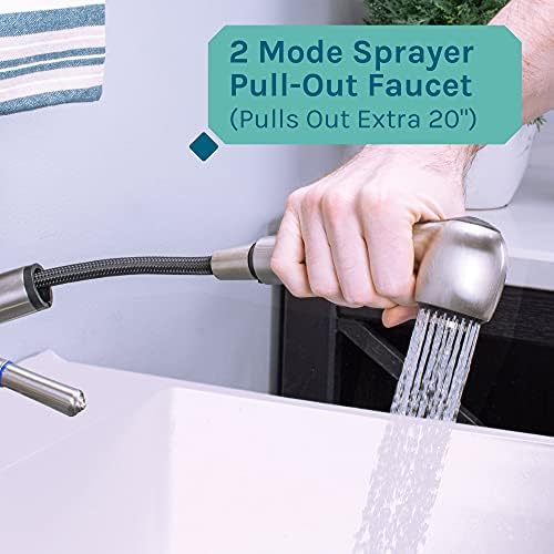 Utility Sink Laundry Tub With Pull Out Faucet, Sprayer Spout, Heavy Duty Slop Sinks For Washing Room, Basement, Garage or Shop