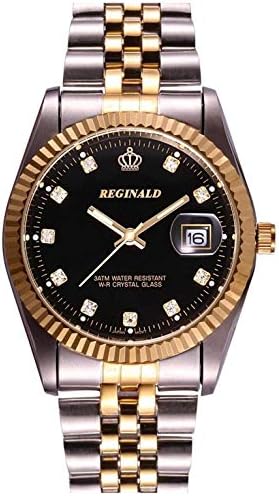 FANMIS Luxury Unisex Gold Crystal Quartz Calendar Gold Silver Two Tone Stainless Steel Watch