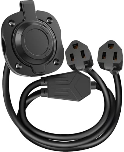 WELLUCK RV Shore Power Inlet Charger Plug 15 Amp 125V AC Power Inlet Port Plug with Integrated Dual 18" Extension Cord